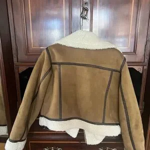 Zara Women's Tan Teddy Jacket with Cream Lining